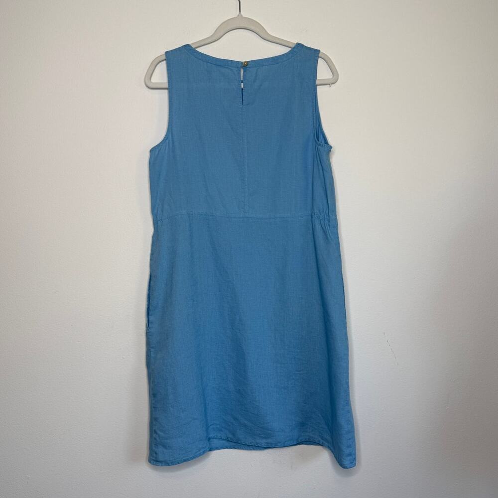 100% Linen Blue Shift Dress Minimalist Summer Coastal Capsule Relaxed Fit - Picture 2 of 7